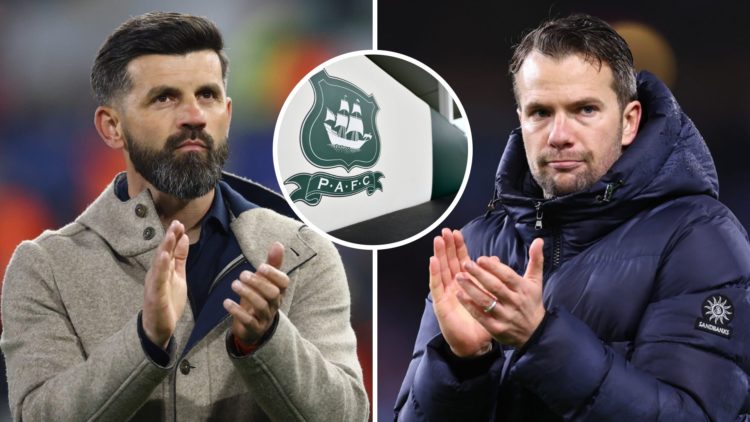 Former Plymouth manager Miron Muslic applauds the Plymouth fans after a Championship match, former Watford manager Tom Cleverley and inset, the Ply...