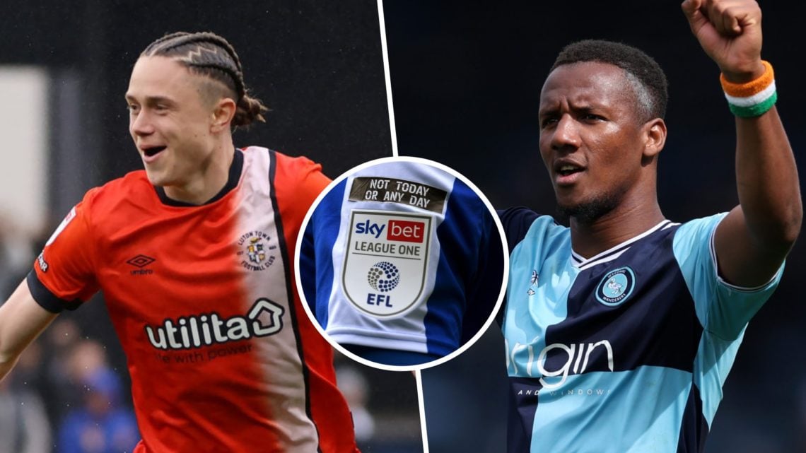 Split image of Thelo Aasgaard (L) and Richard Kone (R). Inset, League One logo.