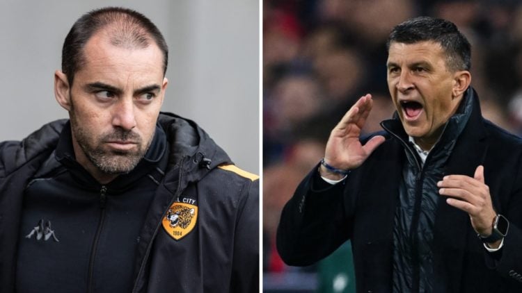 Former Hull City manager Ruben Selles on the touchline, and new Hull boss Sergej Jakirovic