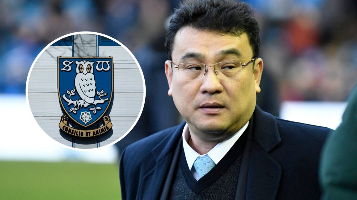 Sheffield Wednesday owner Dejphon Chansiri before a Championship match, and inset, the Sheffield Wednesday FC badge