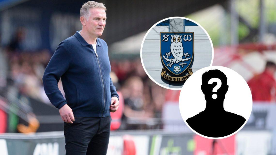Phil Parkinson, manager of Wrexham during the Sky Bet League One match between Lincoln City FC and Wrexham AFC. Inset, Sheffield Wednesday badge. I...