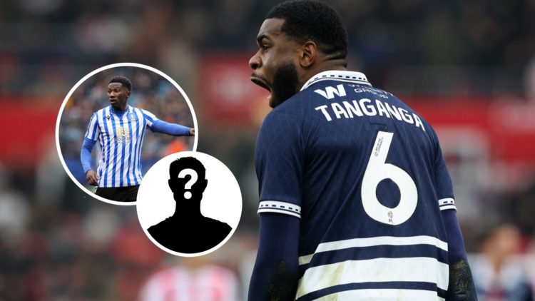 Millwall's Japhet Tanganga. Inset, Sheffield Wednesday star Di'Shon Bernard and mystery player graphic.