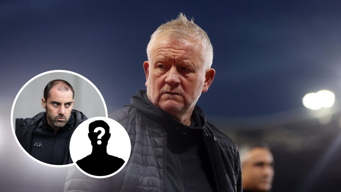 Sheffield United manager Chris Wilder. Inset, Ruben Selles and mystery graphic.