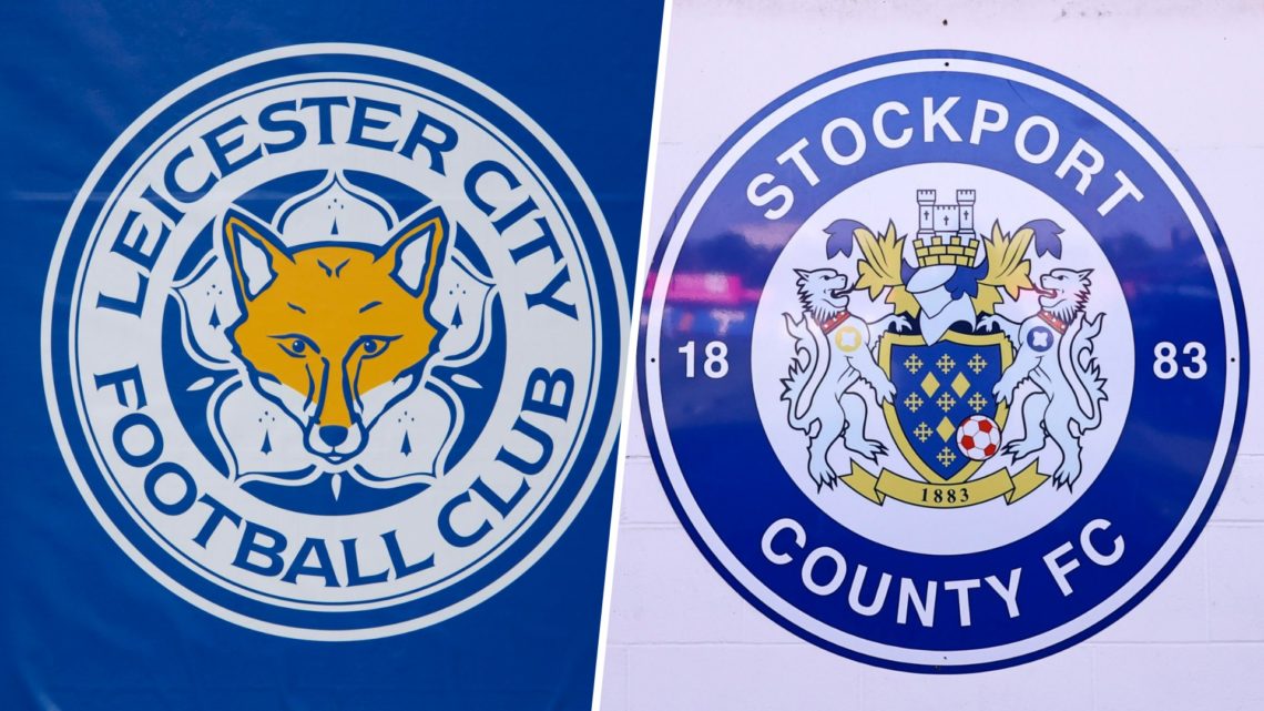 Leicester City badge (L). Stockport County badge (R)