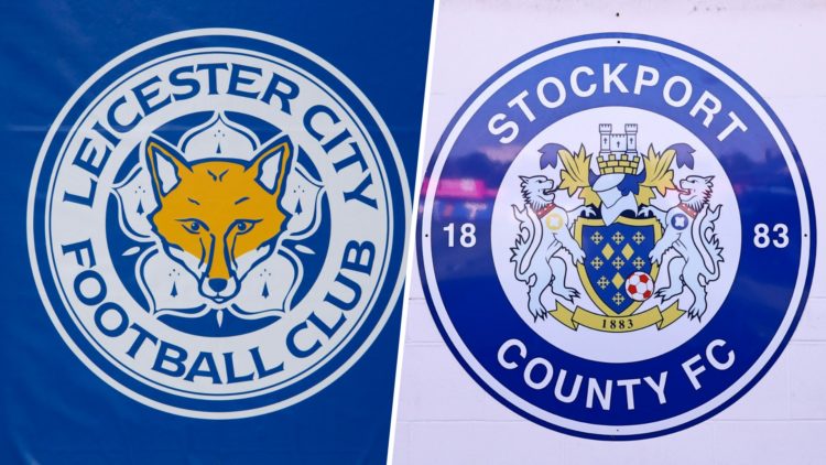 Leicester City badge (L). Stockport County badge (R)