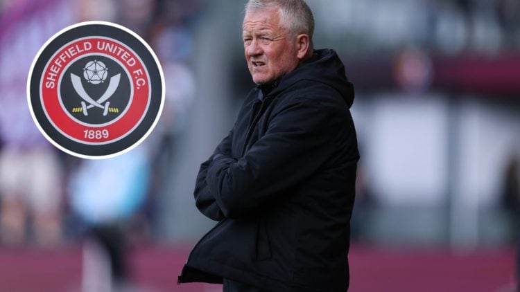 Chris Wilder watches on from the sidelines during Burnley vs Sheffield United, a detailed view of the Sheffield United badge at Bramall Lane