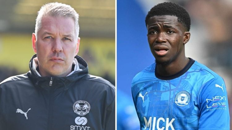 Peterborough United manager Darren Ferguson and Peterborough United winger Kwame Poku in the 2024/25 League One season