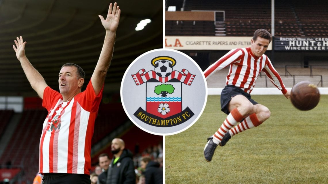 Matt Le Tissier during the Charity match between a Saints Legends XI and a Russell Martin Foundation XI (L), Southampton player Terry Paine in acti...