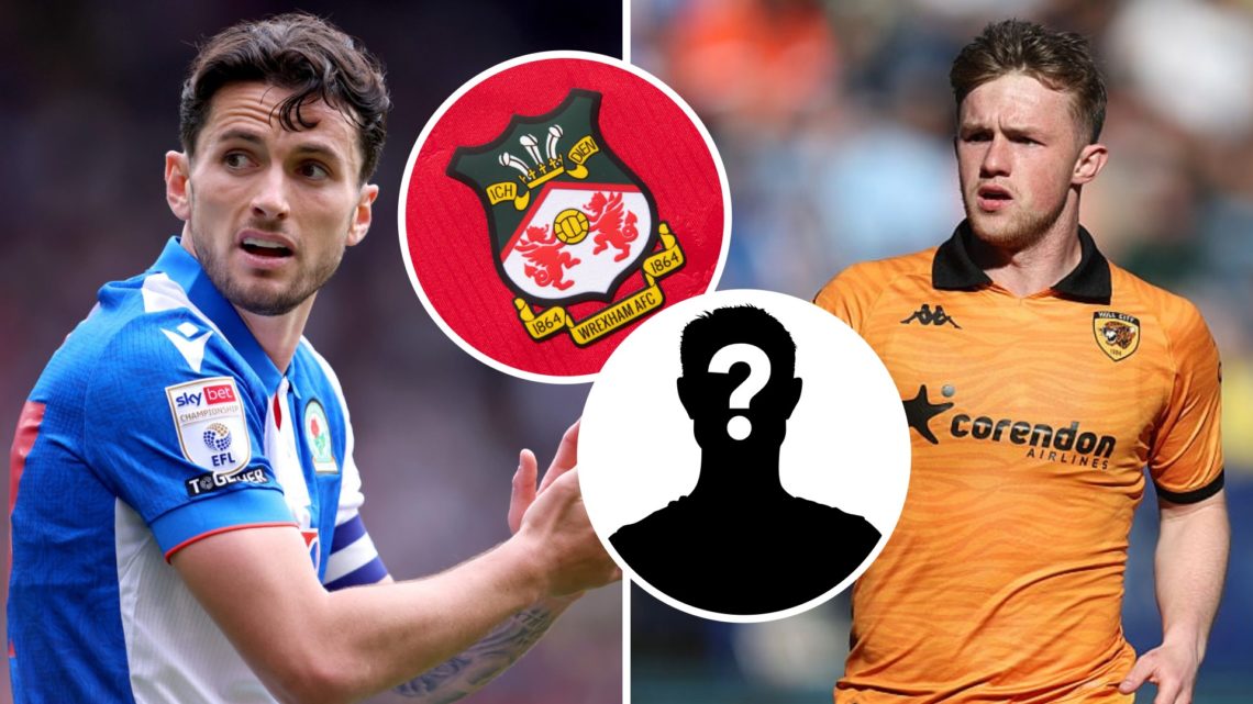 Lewis Travis of Blackburn Rovers reacts during a Championship match and Joe Gelhardt during Hull City loan from Leeds United. Inset, Wrexham FC bad...