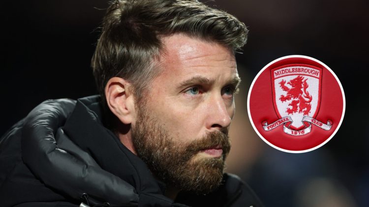 Rob Edwards during the Sky Bet Championship match between Queens Park Rangers FC and Luton Town. The Middlesbrough logo on the seats in the dugout ...