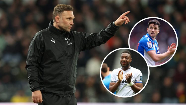 John Eustace, the Derby County head coach, issues instrucduring the Sky Bet Championship match between Derby County FC and Preston North End FC. In...