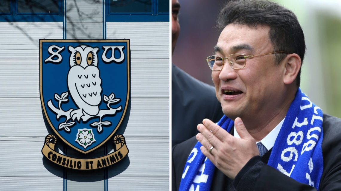 Dejphon Chansiri speaks to Carlos Carvalhal prior to Huddersfield Town vs Sheffield Wednesday. Sheffield Wednesday club crest outside the Hillsboro...