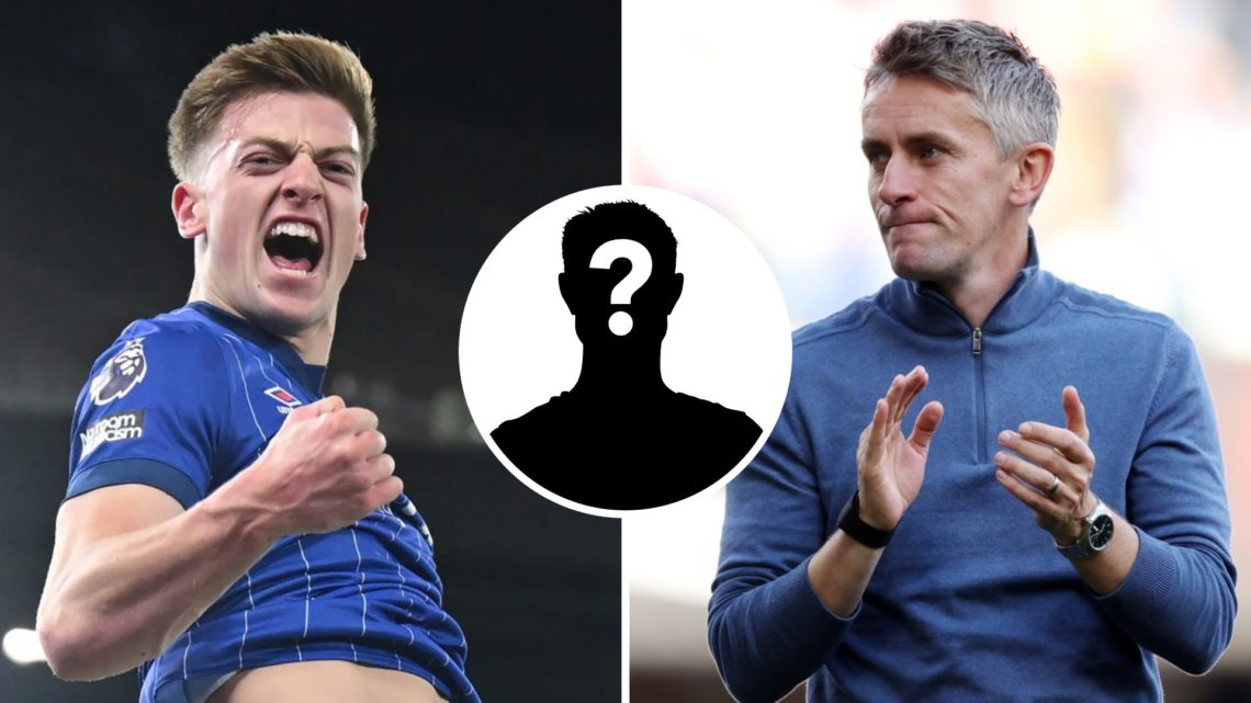Liam Delap celebrates after scoring in the Premier League for Ipswich Town, and Ipswich Town manager Kieran McKenna on the touchline. Inset, a myst...