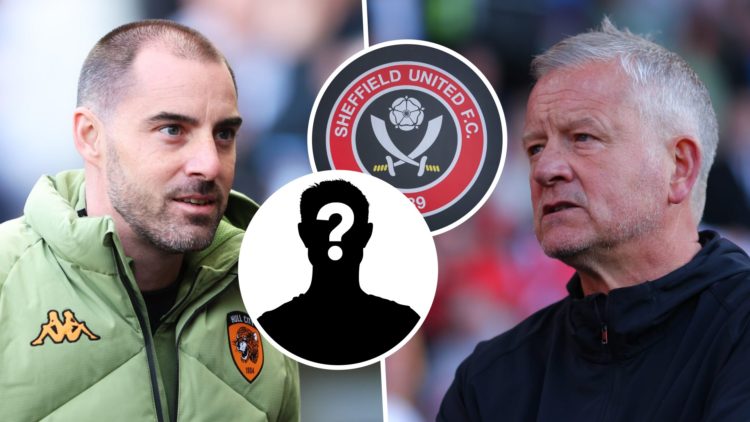 Former Hull manager Ruben Selles and Sheffield United manager Chris Wilder watching Championship games. Inset, the Sheffield United FC badge and a ...