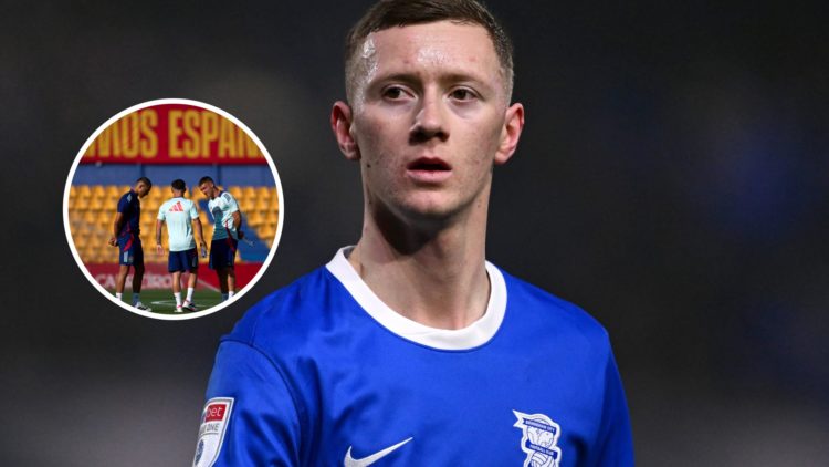 An image of Jay Stansfield with an inset of three Spain players