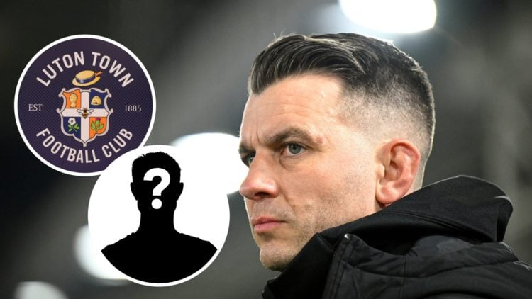 Matt Bloomfield, Manager of Luton Town, looks on prior to the Sky Bet Championship match between Luton Town FC and Plymouth Argyle FC. Inset, Luton...