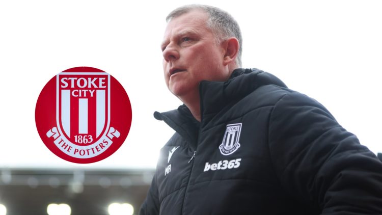 Mark Robins, Manager of Stoke City during the Sky Bet Championship match between Stoke City FC and Queens Park Rangers FC. Inset, Stoke City badge