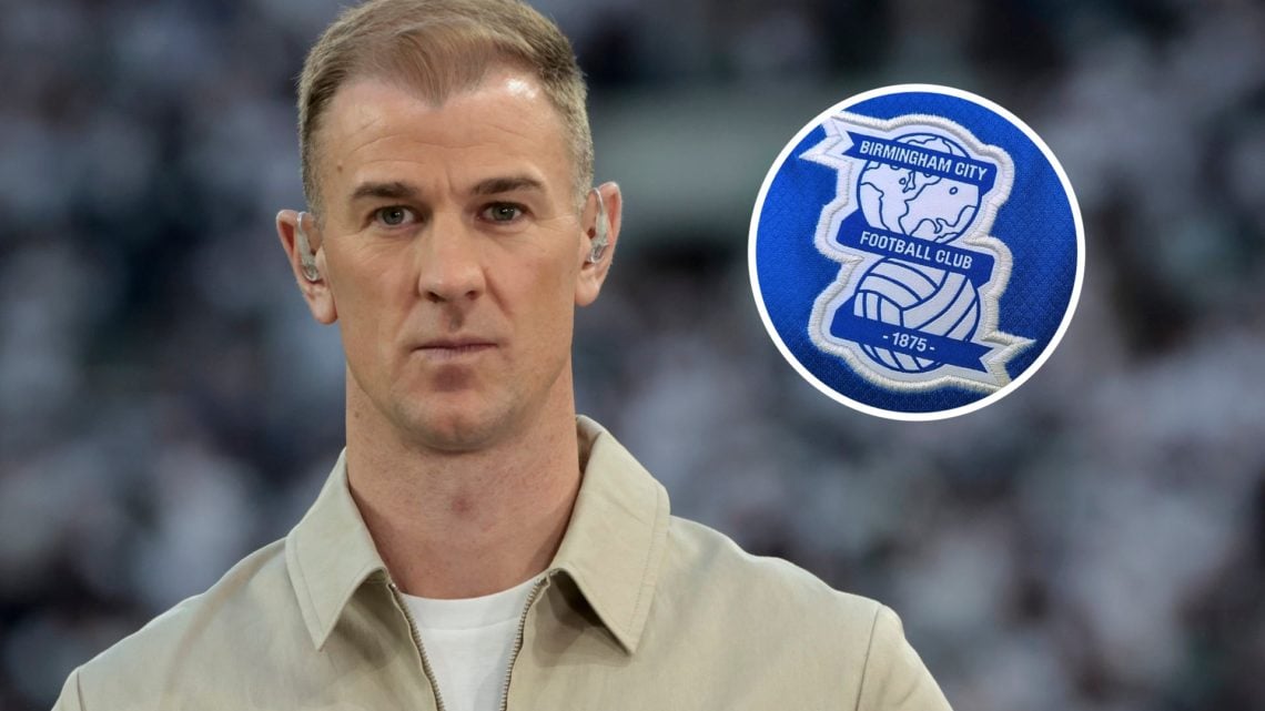 An image of Joe Hart with an inset of the Birmingham City badge