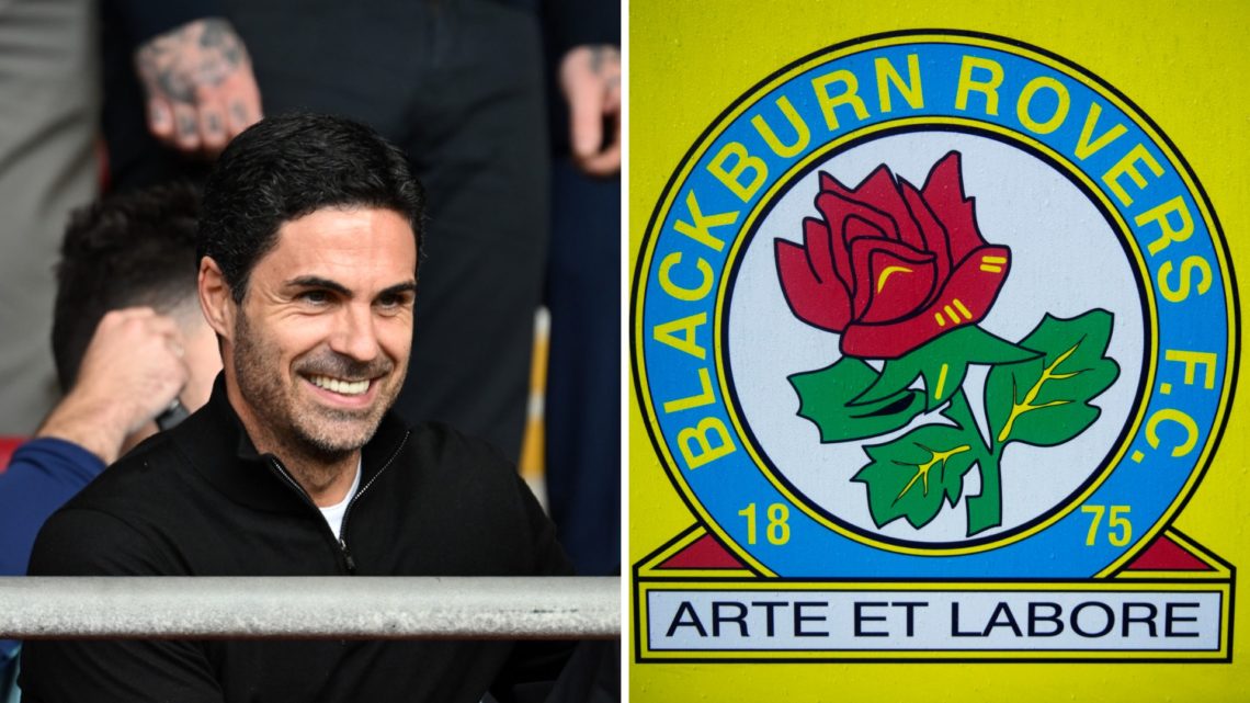 Blackburn Rovers coat of arms at Ewood Park before the Sky Bet Championship match between Blackburn Rovers and Middlesbrough. Mikel Arteta, Manager...