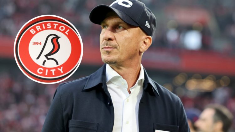 New Bristol City manager Gerhard Struber during time at FC Koln. Inset, the Bristol City FC badge