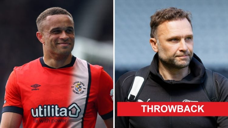 Carlton Morris of Luton Town looks on during the Sky Bet Championship match between Derby County FC and Luton Town FC (L). John Eustace, manager fo...