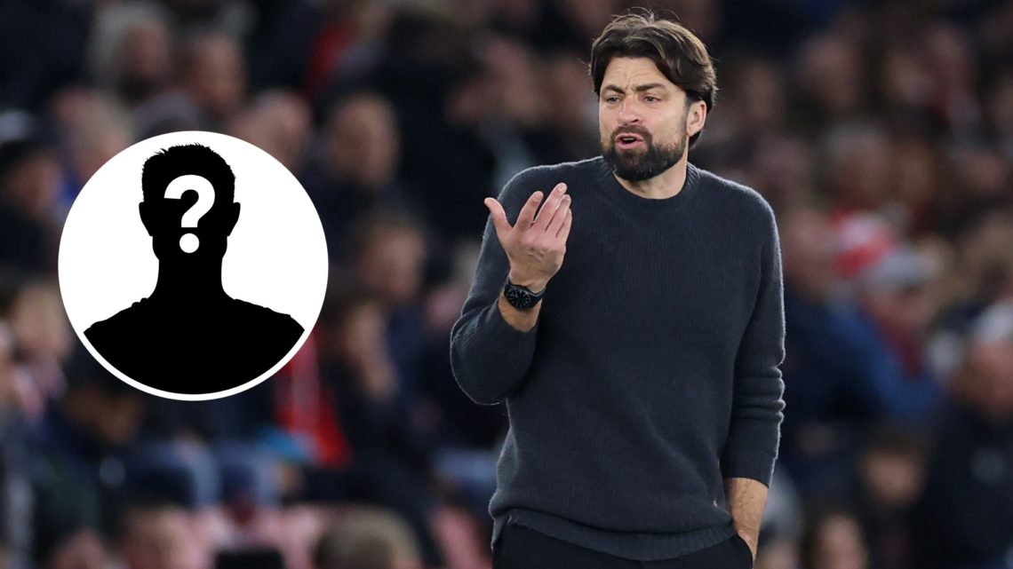 Russell Martin protests a decision during Southampton vs Tottenham Hotspur, an inset of a mystery man