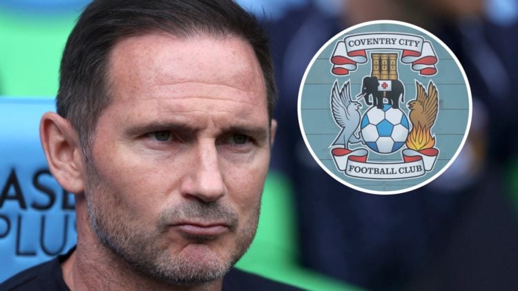 Coventry City FC manager Frank Lampard watches on from the touchline. Inset, the Coventry City FC badge
