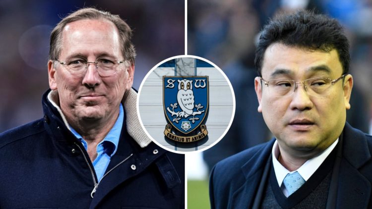 Former Crystal Palace co-owner John Textor and current Sheffield Wednesday owner Dejphon Chansiri. Overlaid, the Sheffield Wednesday FC badge