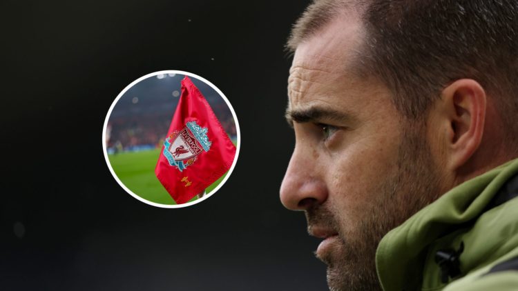 An image of Ruben Selles with an inset of the Liverpool badge