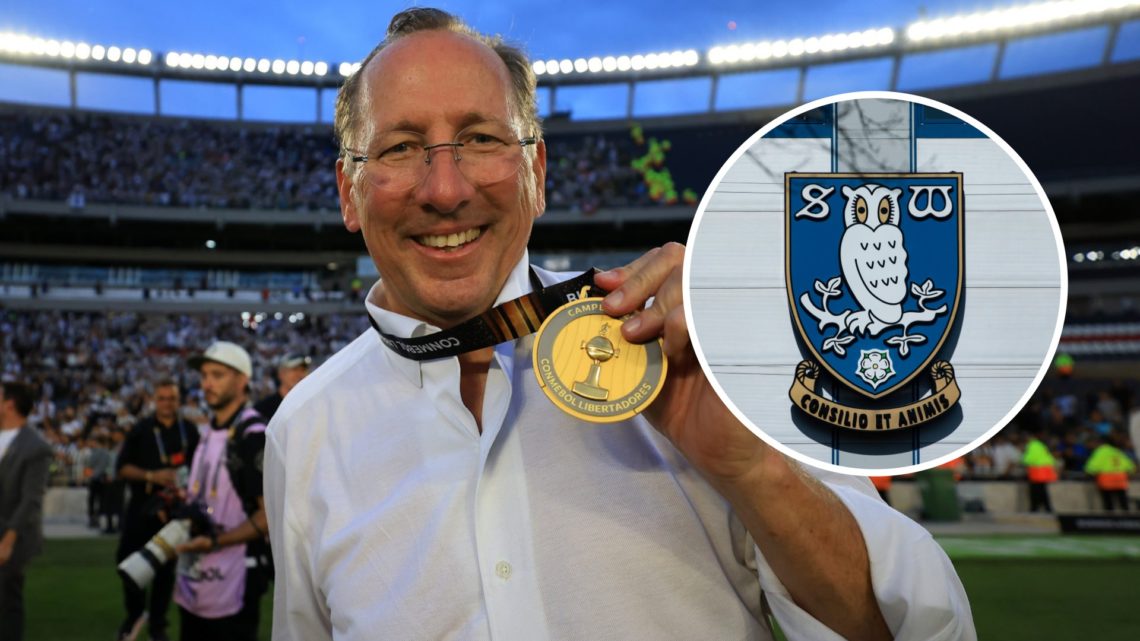 John Textor celebrates Botafogo's CONMEBOL win. Inset, Sheffield Wednesday badge.