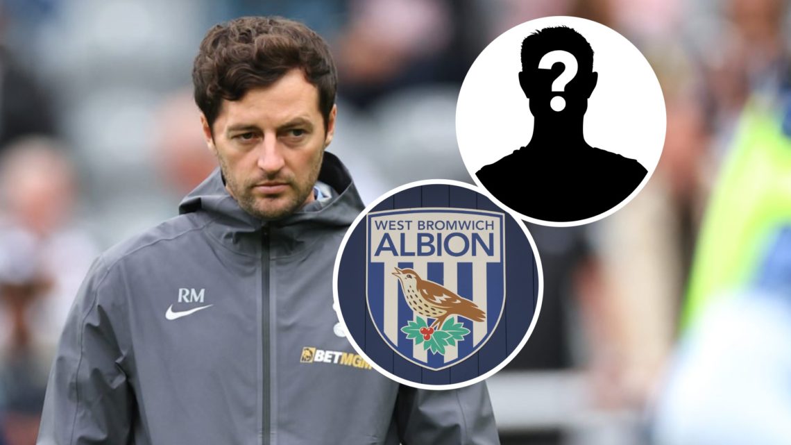 New West Bromwich Albion manager Ryan Mason during time as Spurs coach. Inset, the West Bromwich Albion badge and a mystery player