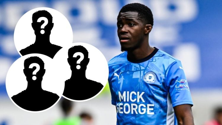 Peterborough United winger Kwame Poku reacts during a Sky Bet League One match. Overlaid, three mystery players