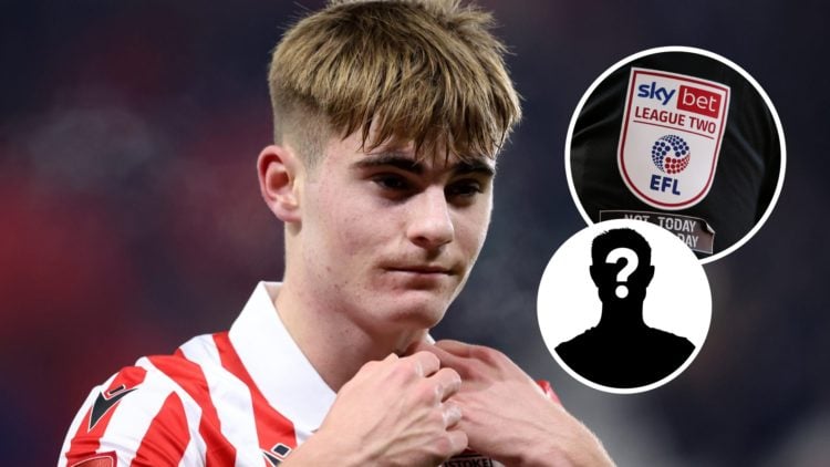 Stoke City striker Nathan Lowe. Inset, League Two badge and mystery player graphic.