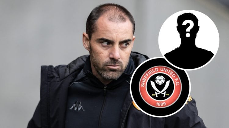 Sheffield United manager Ruben Selles during time as Hull City FC manager. Overlaid, the Sheffield United FC logo and a mystery player