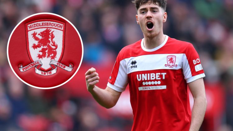 Hayden Hackney of Middlesbrough reacts during the Sky Bet Championship match between Middlesbrough FC and Derby County. The Middlesbrough logo on t...
