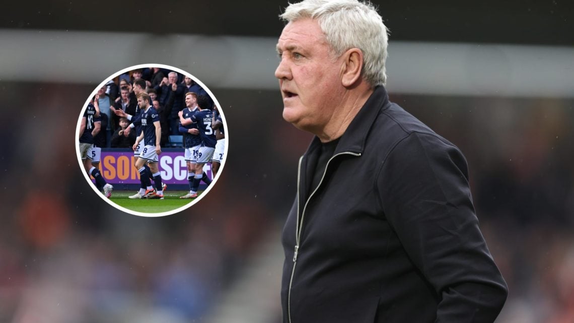 An image of Steve Bruce with an inset of George Honeyman surrounded by Millwall teammates