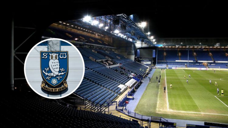 Hillsborough Stadium. Inset, Sheffield Wednesday badge.