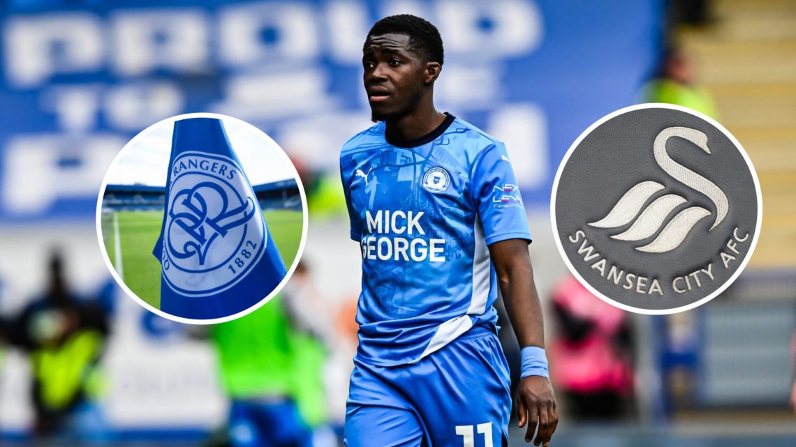 An image of Kwame Poku with the QPR and Swansea City badges as insets