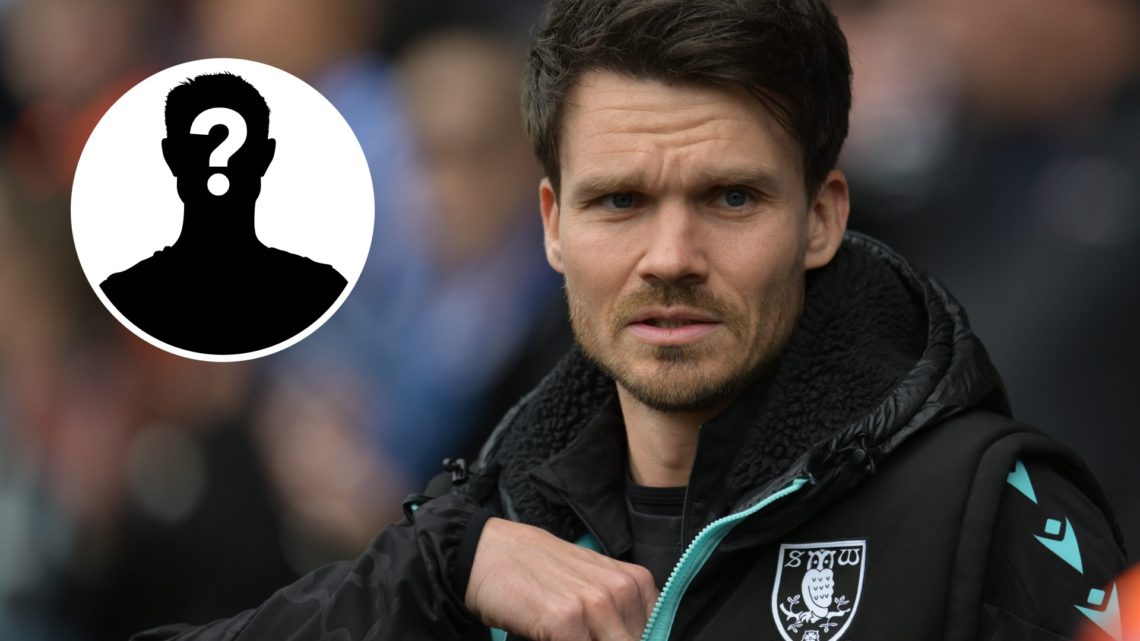 Sheffield Wednesday boss Danny Rohl looks on during his side's Championship fixture against Portsmouth, an inset of a mystery figure
