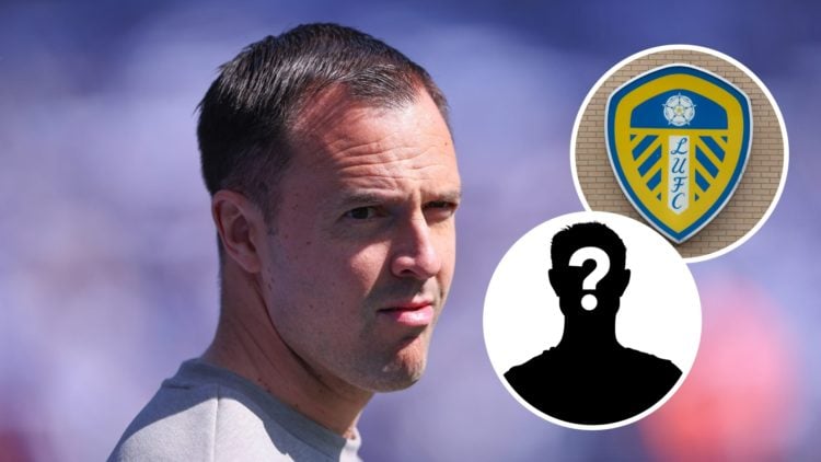 Chris Davies before Birmingham City FC v Mansfield Town FC - Sky Bet League One. Inset, Leeds United badge. Inset, Mystery Player