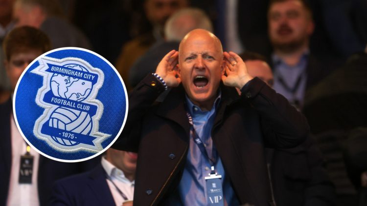 Tom Wagner, Chairman of Birmingham City, reacts in the stand prior to the Sky Bet Championship match between Birmingham City and Cardiff City. Inse...