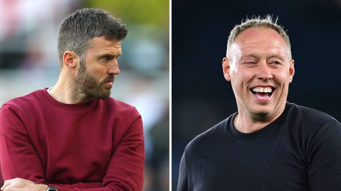 Michael Carrick during the Sky Bet Championship match between Middlesbrough and Birmingham City. Steve Cooper, manager of Leicester City, reacts as...