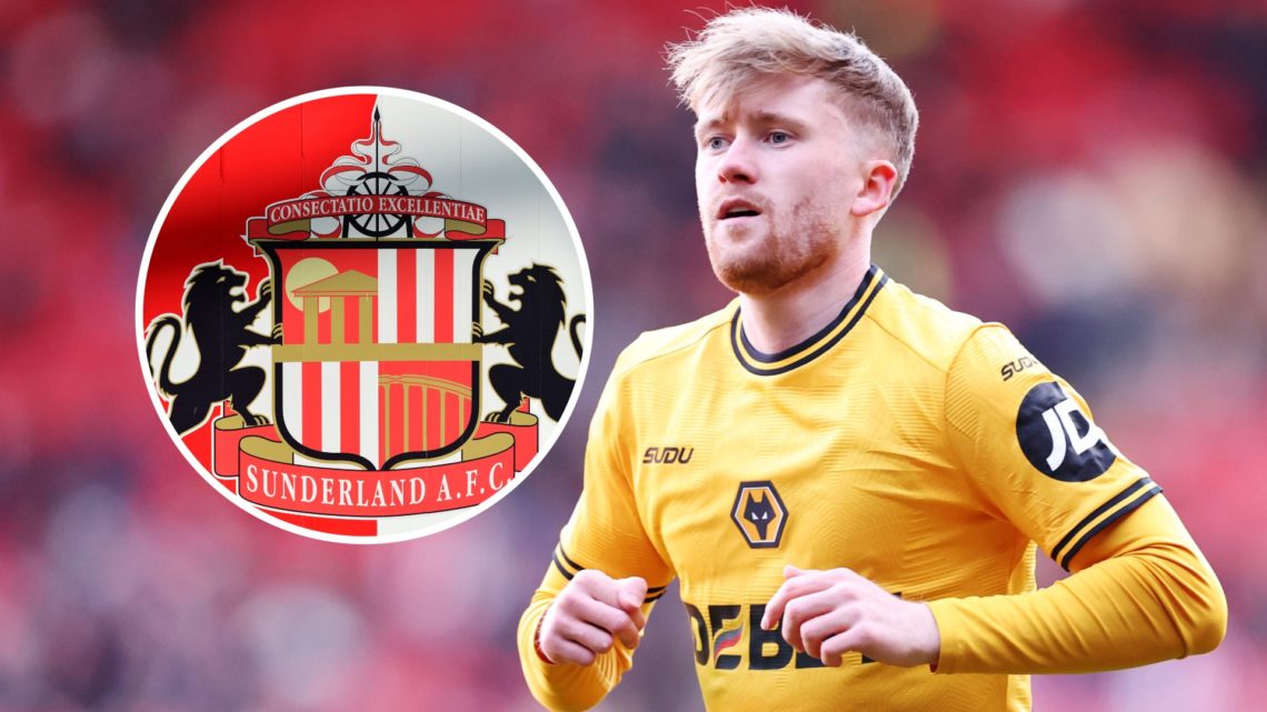 Sunderland transfer target Tommy Doyle in Premier League action for Wolverhampton Wanderers, and inset, the Sunderland AFC badge