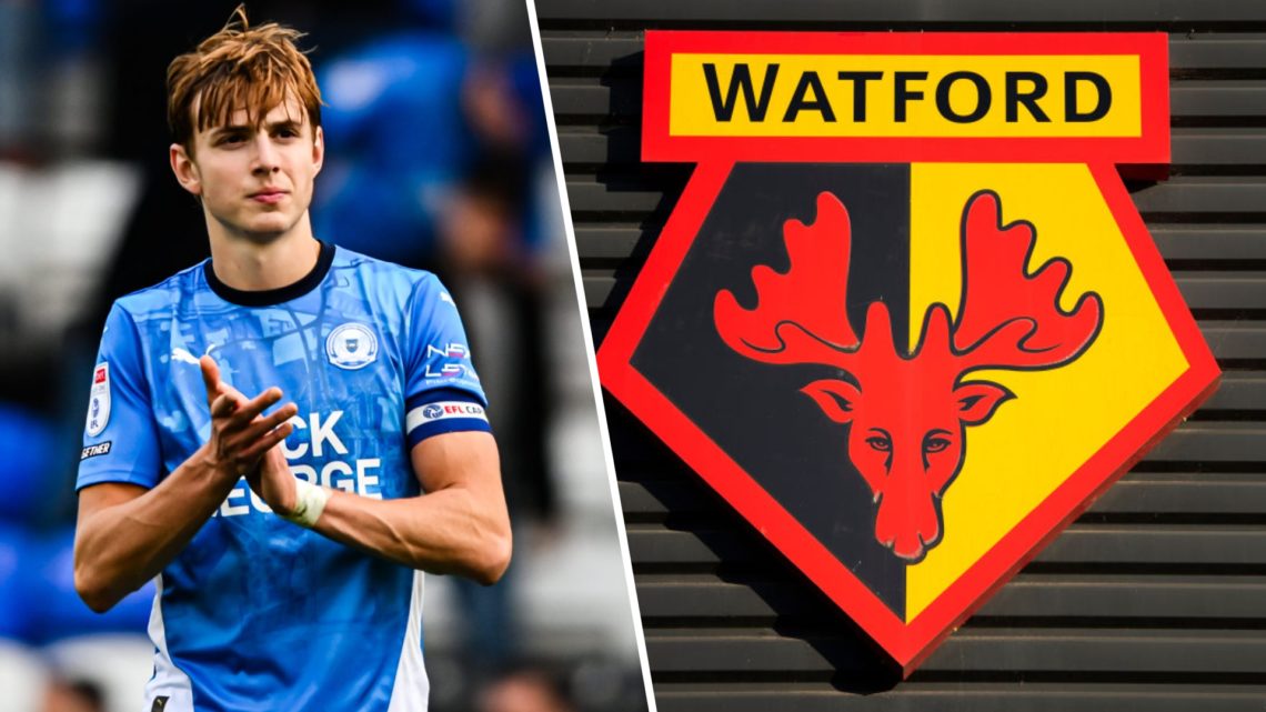 Split image of Hector Kyrprianou (L) and Watford badge (R)
