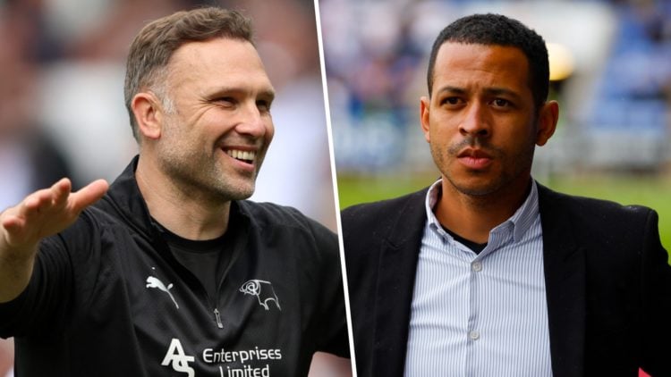 John Eustace, Manager of Derby County, celebrates avoiding relegation after Derby County draw 0-0 with Stoke City in the Sky Bet Championship. Liam...