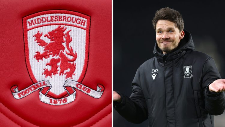 The Middlesbrough logo on the seats in the dugout during the Premier League match between Middlesbrough and Stoke City. Sheffield Wednesday manager...