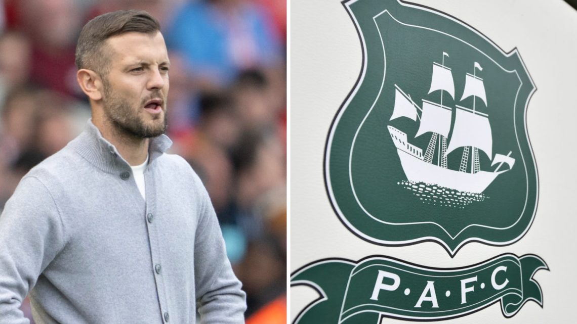 Split image of Jack Wilshere (L) and Plymouth Argyle badge (R).