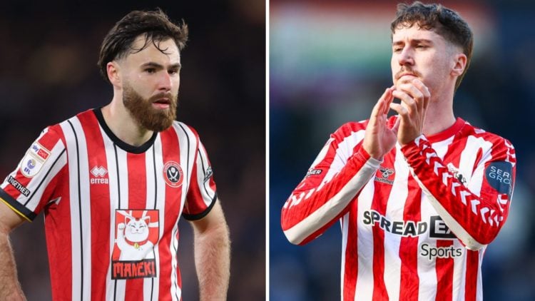 Sheffield United forward Ben Brereton Diaz and Sunderland defender Trai Hume in the 24/25 Championship