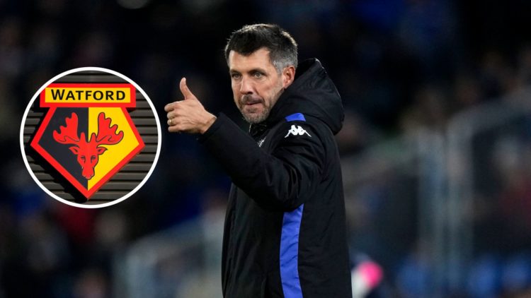 Watford's new head coach Paulo Pezzolano during his time at Valladolid, and inset, the Watford badge