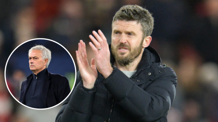 Middlesbrough's Manager Michael Carrick is present during the Sky Bet Championship. Inset, Jose Mourinho, Head Coach of AS Roma, looks on during th...